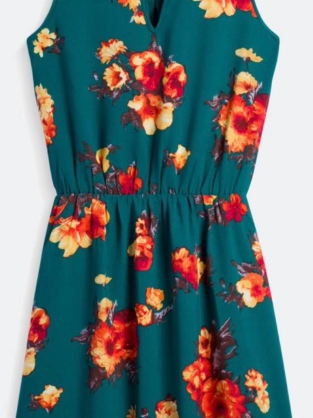 41 Hawthorn Teal Midi Dress with Orange & Yellow Floral Print